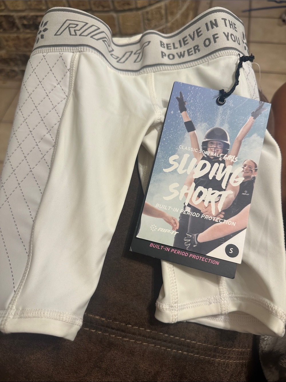 RIP-IT Sliding Short in Off-White with Gray Waistband girls